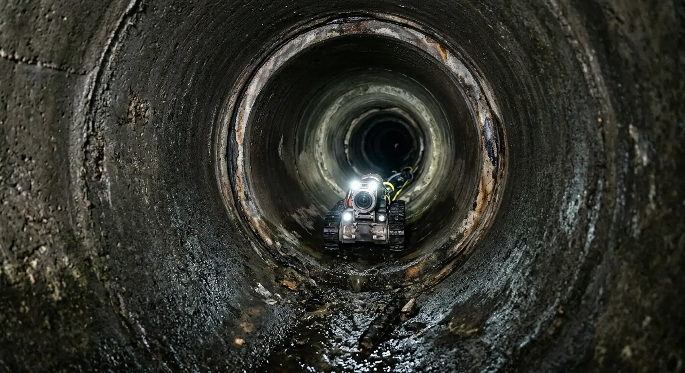 Robotic sewer camera inspecting pipe interior for Sewer Line Cleaning in Dayton