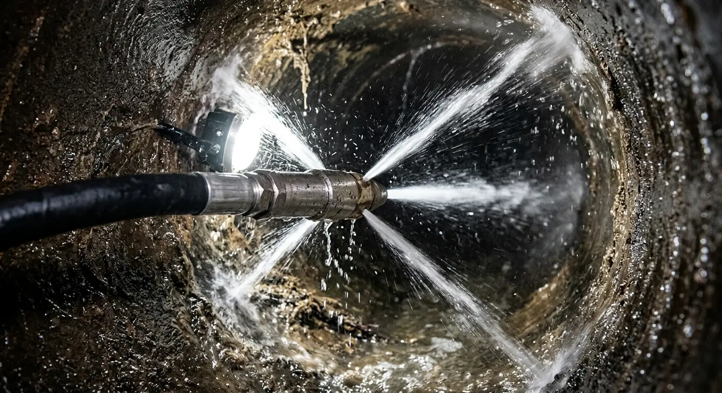 High-pressure hydro jetting nozzle cleaning sewer pipe for Storm Drain Cleaning in Dayton